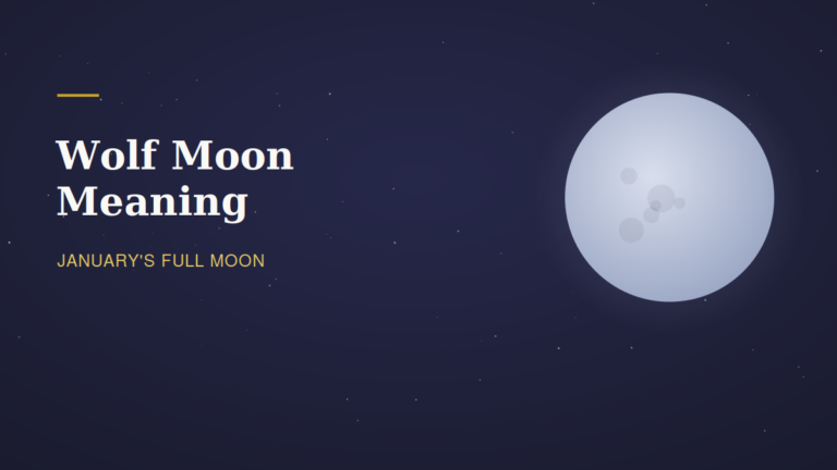 Pale winter wolf moon illustration with the title wolf moon meaning
