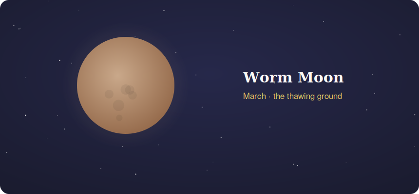 Tan worm moon March full moon of the thawing ground